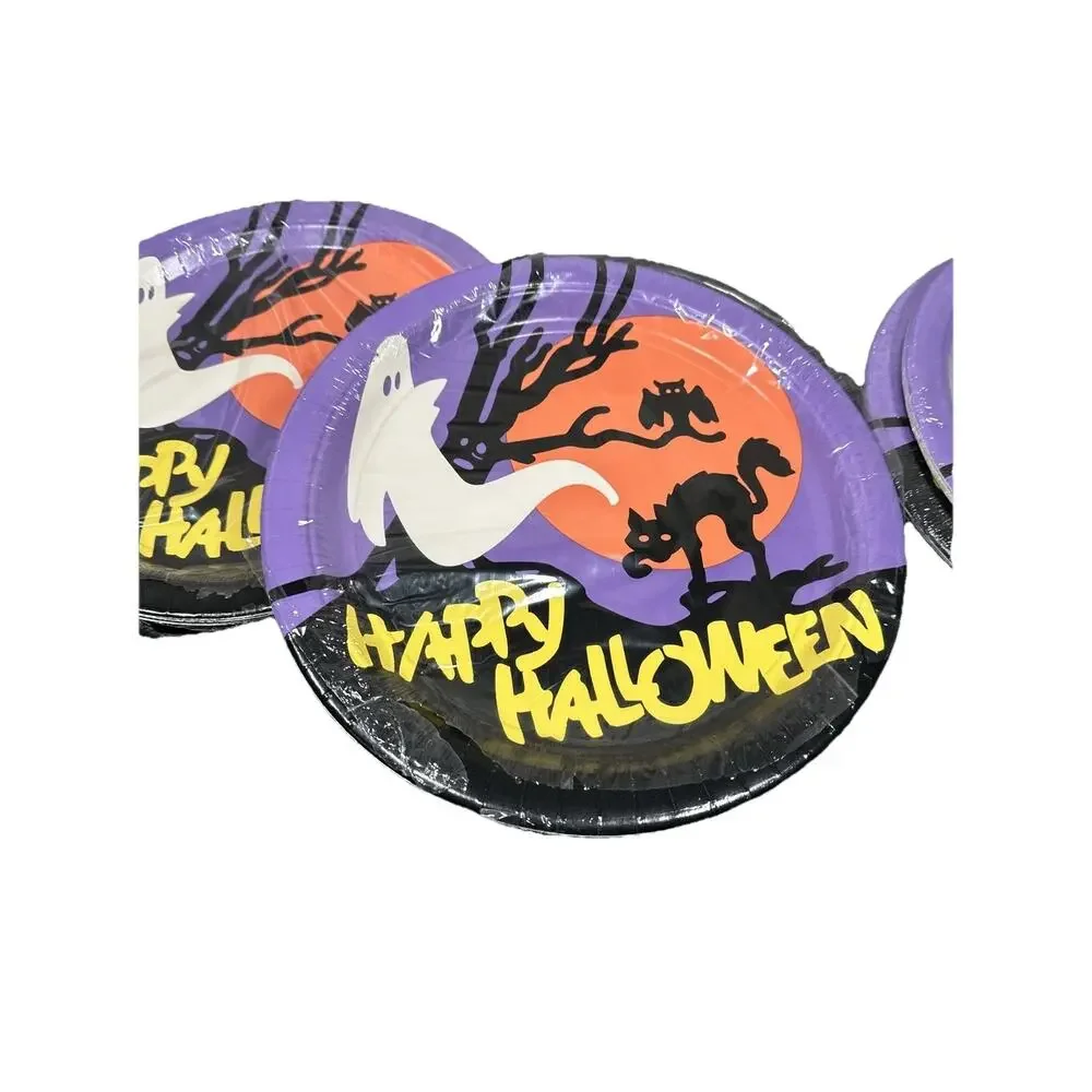 Vintage 90s Party House Halloween Ghost Cat 10.5” Dinner Plates 4 Packs of 8